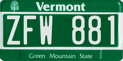 VT license plate ZFW881