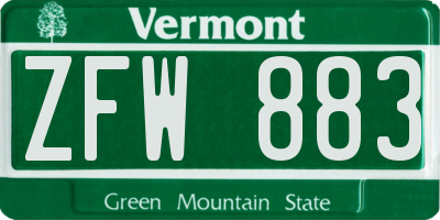 VT license plate ZFW883
