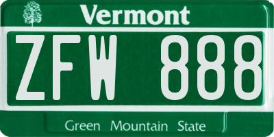 VT license plate ZFW888