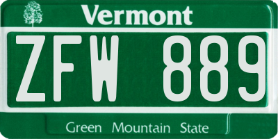 VT license plate ZFW889