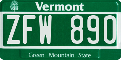 VT license plate ZFW890