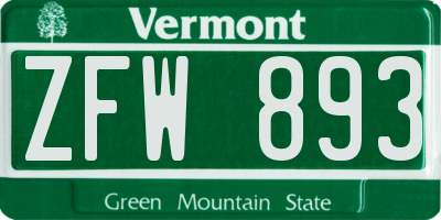 VT license plate ZFW893