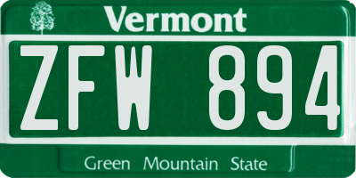 VT license plate ZFW894
