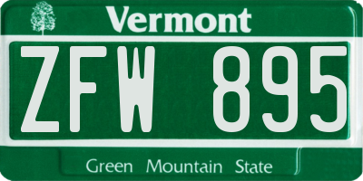 VT license plate ZFW895