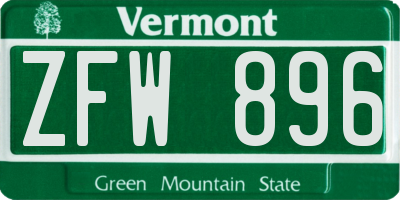 VT license plate ZFW896