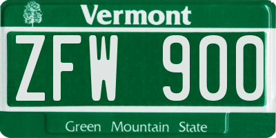 VT license plate ZFW900