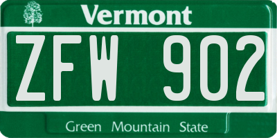 VT license plate ZFW902