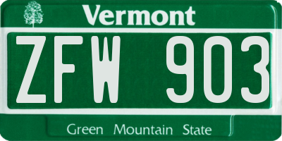 VT license plate ZFW903