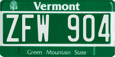 VT license plate ZFW904