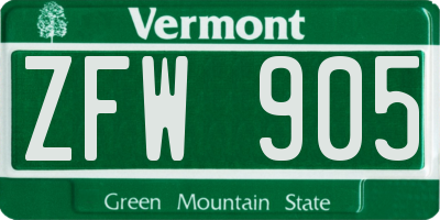 VT license plate ZFW905
