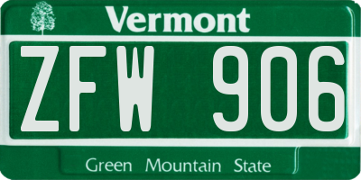 VT license plate ZFW906