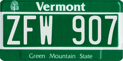 VT license plate ZFW907
