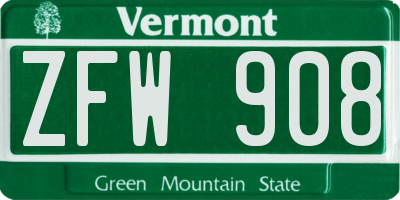 VT license plate ZFW908