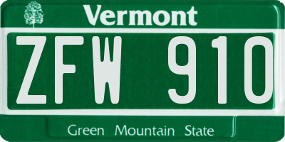 VT license plate ZFW910