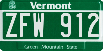 VT license plate ZFW912