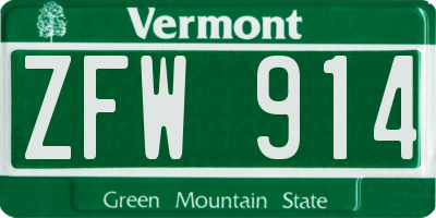 VT license plate ZFW914