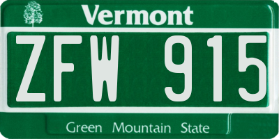 VT license plate ZFW915