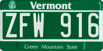 VT license plate ZFW916