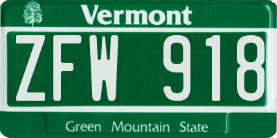 VT license plate ZFW918