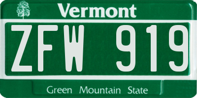 VT license plate ZFW919