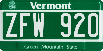 VT license plate ZFW920