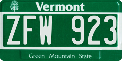 VT license plate ZFW923