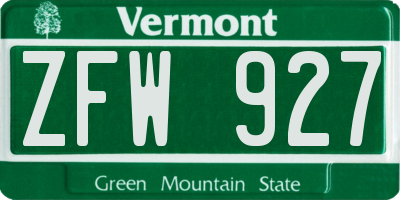 VT license plate ZFW927