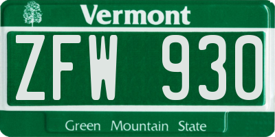 VT license plate ZFW930