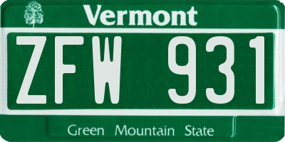 VT license plate ZFW931