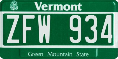 VT license plate ZFW934