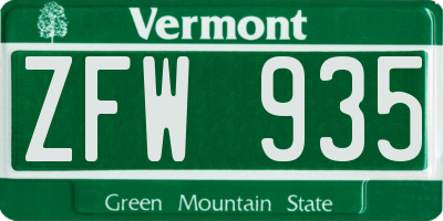 VT license plate ZFW935