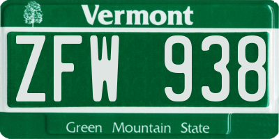 VT license plate ZFW938