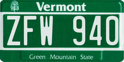 VT license plate ZFW940