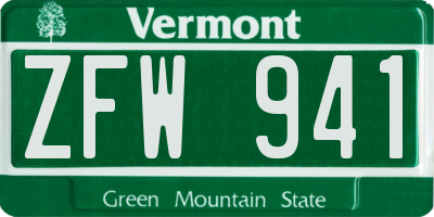VT license plate ZFW941