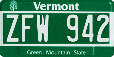 VT license plate ZFW942