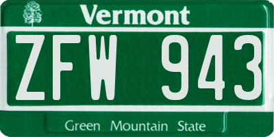 VT license plate ZFW943