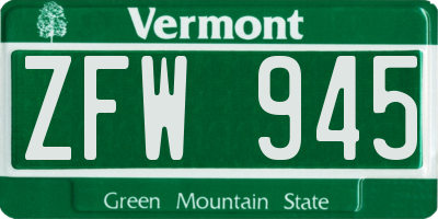 VT license plate ZFW945