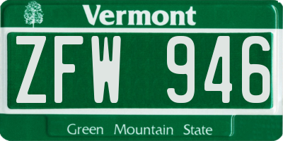VT license plate ZFW946