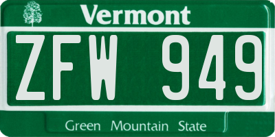 VT license plate ZFW949