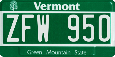 VT license plate ZFW950