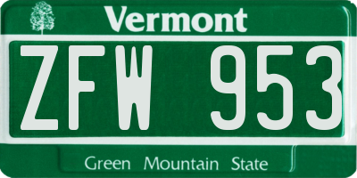 VT license plate ZFW953