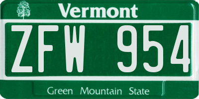 VT license plate ZFW954