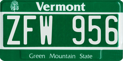 VT license plate ZFW956