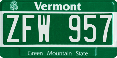VT license plate ZFW957