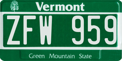 VT license plate ZFW959