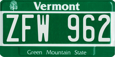 VT license plate ZFW962