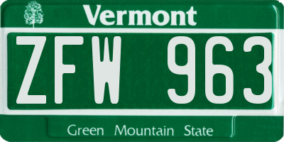 VT license plate ZFW963