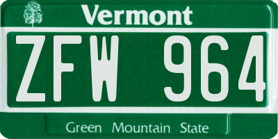 VT license plate ZFW964