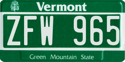 VT license plate ZFW965