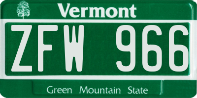 VT license plate ZFW966